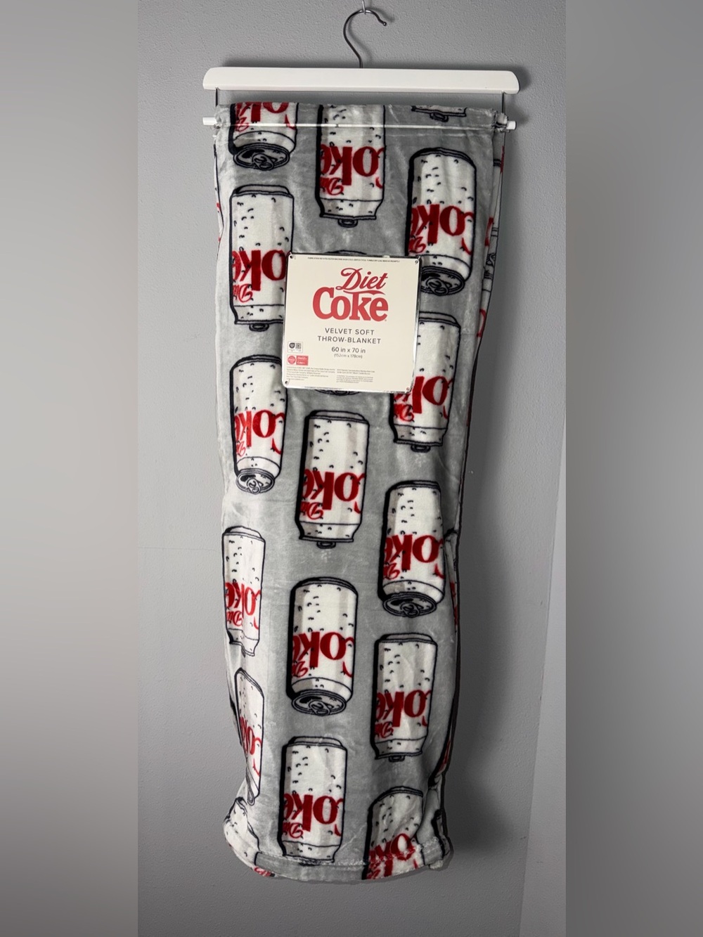 Coca Cola Diet Coke Velvet Throw Blanket - Gray & Red Can Pattern - Picture 2 of 7
